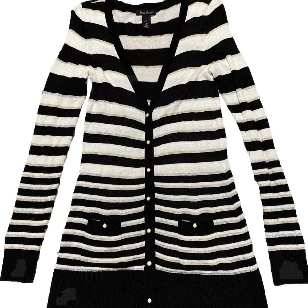 White House Black Market Metallic Striped Button Down Sweater Top Size Small